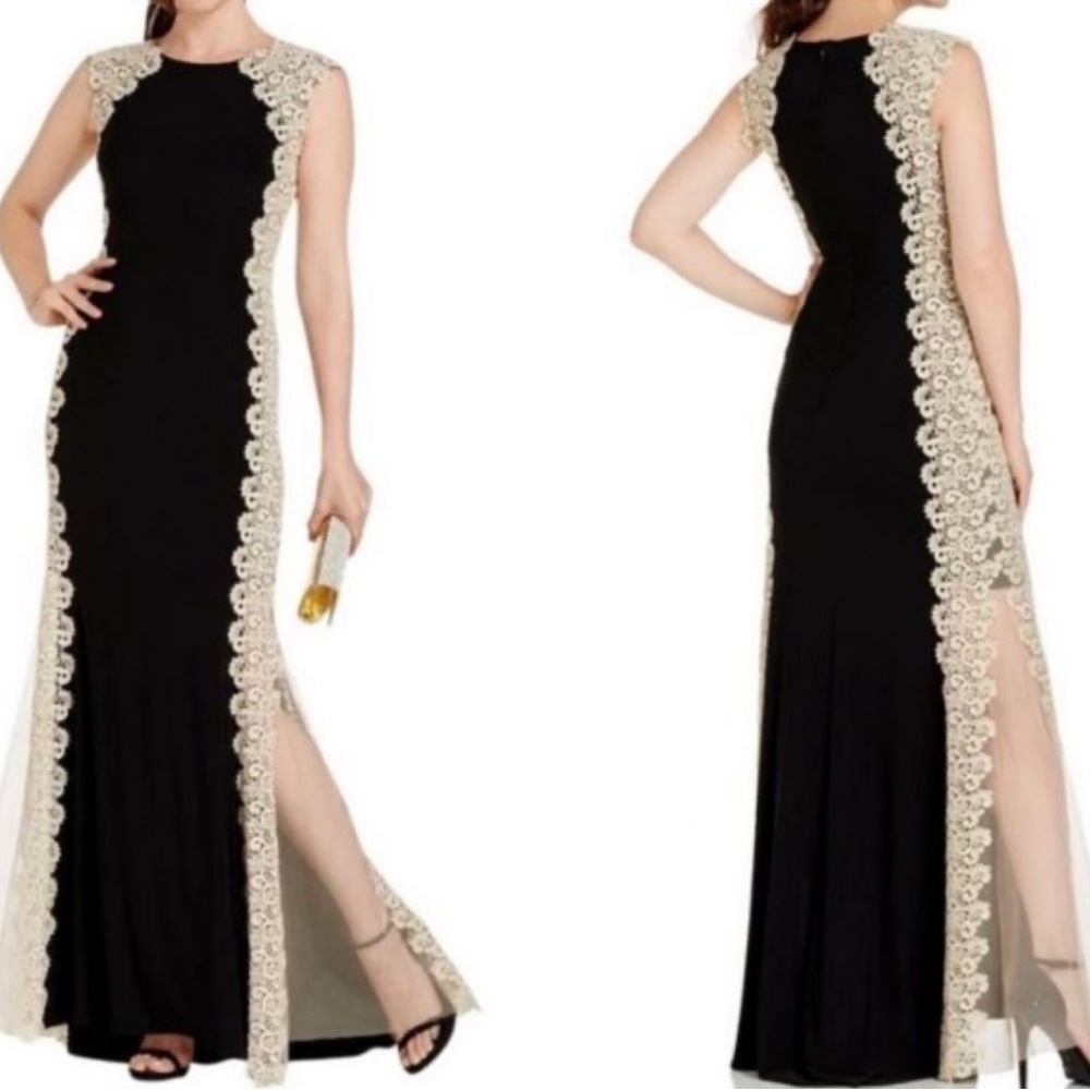 Gala / formal event gown with high slits on both sides with tulle.